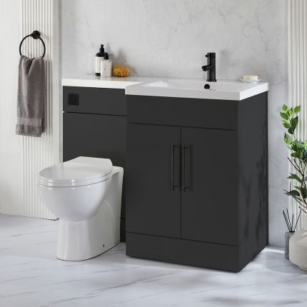 Conjunto de Baño de 1105mm Completo con Mueble de Lavabo y Mueble para WC con Inodoro Select - Disponible en Distintos Acabados, Selección de Manijas y en Versión Izquierda o Derecha