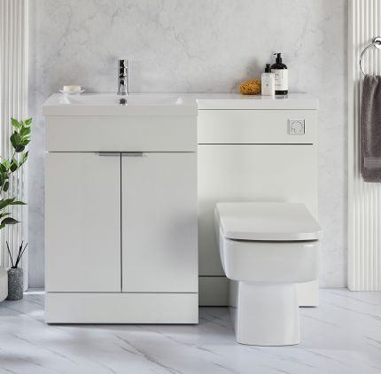 Conjunto de Baño de 1105mm Completo con Mueble de Lavabo y Mueble para WC con Inodoro Cluo - Disponible en Distintos Acabados, Selección de Manijas y en Versión Izquierda o Derecha