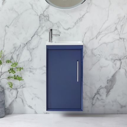 Mueble de Lavabo Mural Moderno - 400mm con Lavabo - Disponible con Distintas Manija y Acabados - Edge