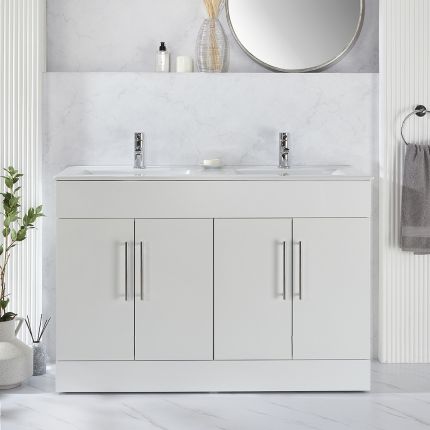 Mueble de Lavabo - 1210mm - Completo con Lavabo Doble - Disponible con Manijas en Distintos Estilos y Acabados - Cluo