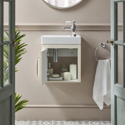Mueble de Lavabo Tradicional Suspendido - 400mm - Completo con Lavabo - Disponible en Distintos Acabados con Manija en Distintos Diseños y Acabados - Thornton