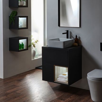 Mueble Suspendido con Repisa Abierta de Color 600mm - Selección de Lavabos, Acabado y Luz LED - Hoxton