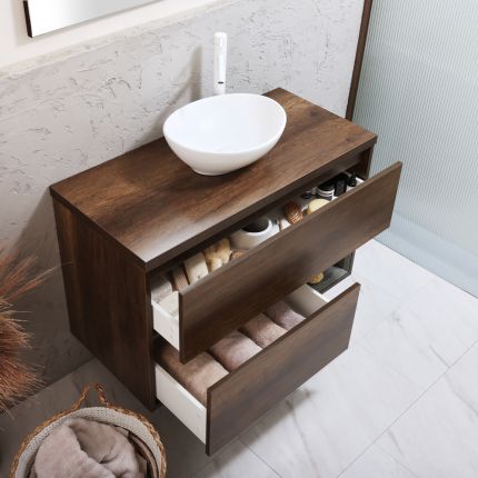 Mueble de Lavabo Suspendido - 1000mm con Repisa Abierta - con Repisa Abierta - Selección de Lavabos Elements, Acabados y Luz LED - Hoxton
