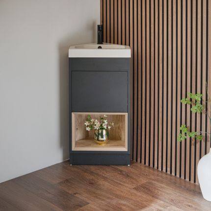 Mueble de Lavabo de Esquina con Repisa Abierta de 450mm Completo con Lavabo - Selección de Acabados y Luz LED - Hoxton