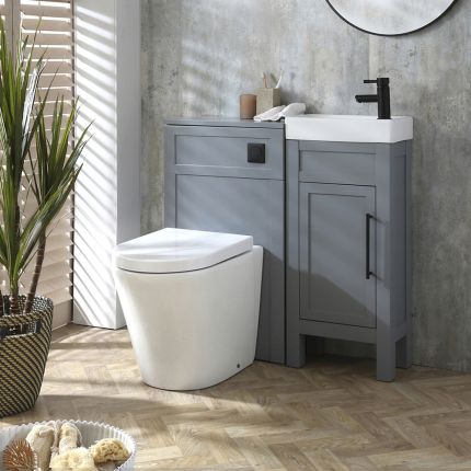 Set de Baño con Mueble de Lavabo Tradicional de Color Gris Claro - 400mm - Completo con Lavabo y Mueble para WC con Inodoro Adosado Alswear - Manijas en Distintas Estilos y Acabados - Warwick