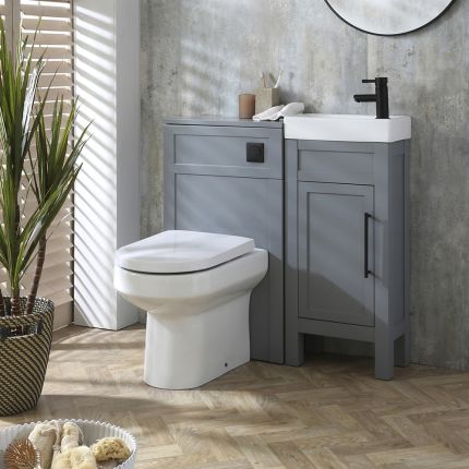 Set de Baño con Mueble de Lavabo Tradicional de Color Gris Claro - 400mm - Completo con Lavabo y Mueble para WC con Inodoro Adosado Covelly - Manijas en Distintas Estilos y Acabados - Warwick