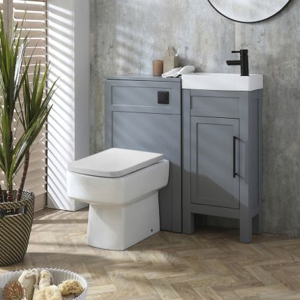Set de Baño con Mueble de Lavabo Tradicional de Color Gris Claro - 400mm - Completo con Lavabo y Mueble para WC con Inodoro Adosado Sandford - Warwick - Manijas en Distintas Estilos y Acabados - Warwick