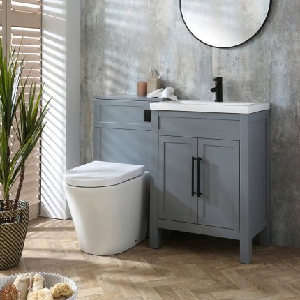 Set de Baño con Mueble de Lavabo Tradicional de Color Gris Claro - 600mm - Completo con Lavabo y Mueble para WC con Inodoro Adosado Alswear - Manijas en Distintas Estilos y Acabados - Warwick