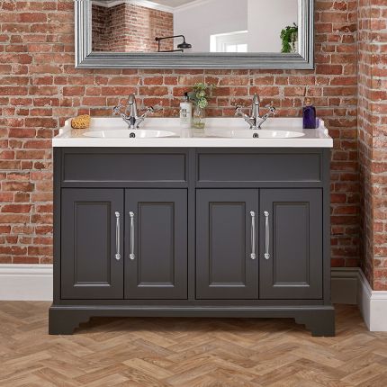 Mueble de Lavabo Tradicional  - Negro Gris - 1210mm - Completo con Lavabo Doble - Selección de Distintas Manijas  - Thornton