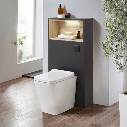 Mueble de WC de 600mm  Completo con Inodoro Adosado Milton - Selección de Acabados y Luz LED - Hoxton