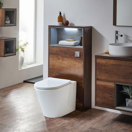 Mueble de WC de 600mm Completo con Inodoro Adosado Colby - Selección de Acabados y Luz LED - Hoxton