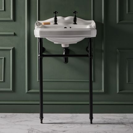 Lavabo Consola Tradicional con Estructura de Acero Inoxidable - 590mm - Elección de Acabados - Regent