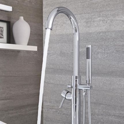 Grifo Mezclador Moderno Redondo para Bañera en Isla con Telefonillo - Disponible en Distintos Acabados