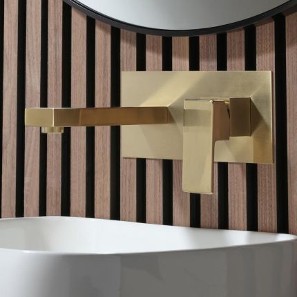 Grifo Mezclador Moderno Mural para Lavabo - Oro Satinado - Lyra