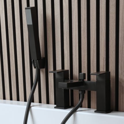 Grifo Mezclador de Sobre Bañera Completo con Telefonillo de Ducha - Negro - Preto