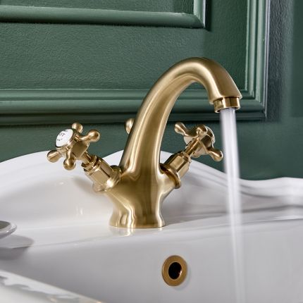 Grifo Mezclador para Lavabo Monoforo Tradicional con Manijas en Cruceta - Oro Satinado - Elizabeth