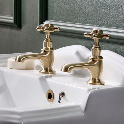 Grifos Individuales para Lavabo Tradicionales con Manijas en Cruceta - Oro Satinado - Elizabeth