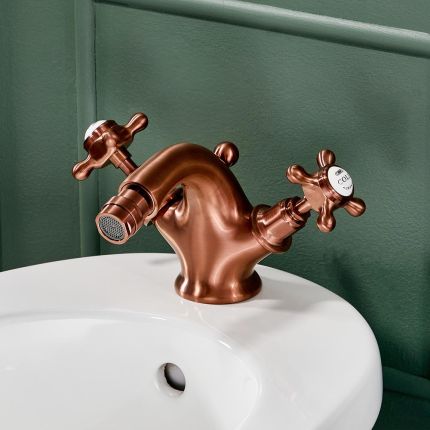 Hudson Reed Elizabeth - Grifo Mezclador para Bidé Monoforo Tradicional con Manijas en Cruceta - Cobre Satinado 
