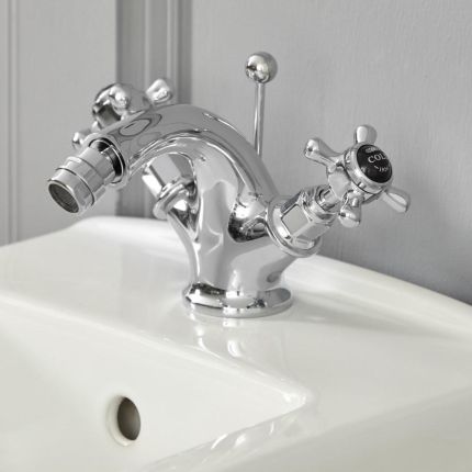 Hudson Reed Elizabeth - Grifo Mezclador para Bidé Monoforo Tradicional con Manijas en Cruceta - Negro y Cromado 