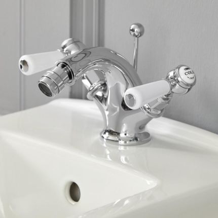 Grifo Mezclador de Bidé Monoforo Estilo Tradicional Color Blanco y Cromo con Manijas a Palanca - Elizabeth
