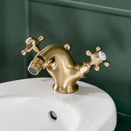 Hudson Reed Elizabeth - Grifo Mezclador para Bidé Monoforo Tradicional con Manijas en Cruceta - Oro Satinado 