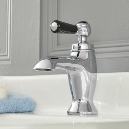 Hudson Reed Elizabeth -  Grifo Mezclador Tradicional para Lavabo con Manija a Palanca - Cromado y Negro 