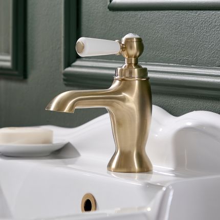 Grifo para Lavabo Monoforo para Lavabo Tradicional con Manija a Palanca- Oro Satinado - Elizabeth