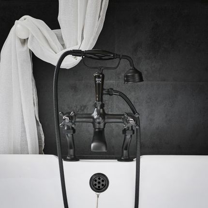 Hudson Reed Elizabeth - Grifo Mezclador para Bañera con Telefonillo Diseño Tradicional con Manijas en Cruceta - Disponible en Distintos Acabados 