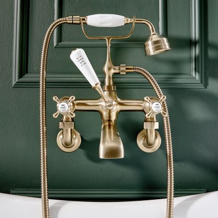 Hudson Reed Elizabeth - Mezclador de Bañera Mural Estilo Tradicional con Manijas en Cruceta - Oro Satinado