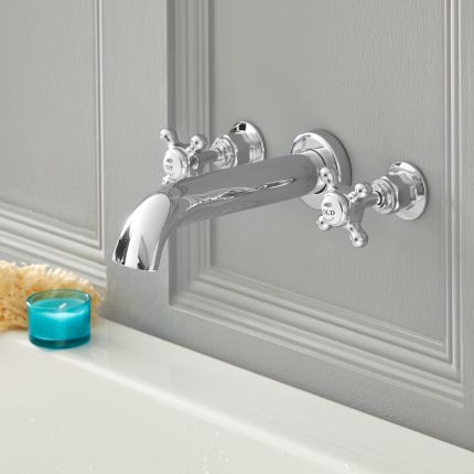 Grifo Llenador de Bañera de Pared de 3 Agujeros Tradicional con Manijas en Cruceta Disponible en Distintos Acabados - Elizabeth