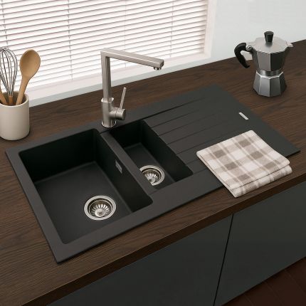 Harlyn Daymer - Fregadero de Cocina de Granito de 1,5 Cubetas con Escurridor Reversible - Selección de Acabados