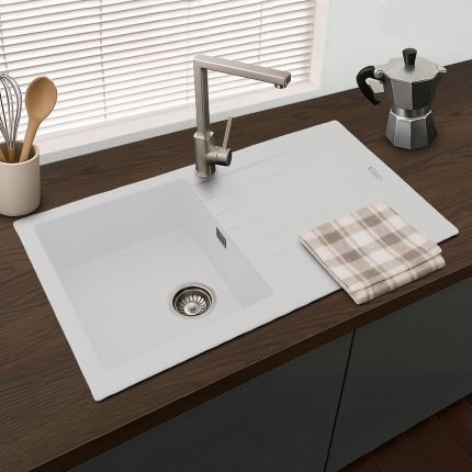 Harlyn Daymer - Fregadero de Cocina de Granito de 1 Seno con Escurridor Reversible - Selección de Acabados