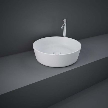 Lavabo Sobre Encimera Redondo Moderno Blanco Opaco - 420mm (Sin Agujeros para la Grifería) - RAK Feeling x Hudson Reed