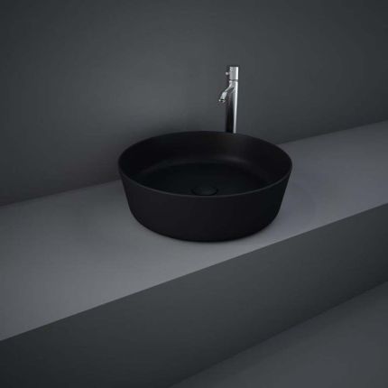 Lavabo Sobre Encimera Redondo Moderno Negro Opaco - 420mm (Sin Agujeros para la Grifería) - RAK Feeling x Hudson Reed