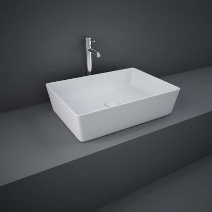 Lavabo Sobre Encimera Rectangular Moderno Blanco Opaco - 500mm x 360mm (Sin Agujeros para la Grifería) - RAK Feeling x Hudson Reed