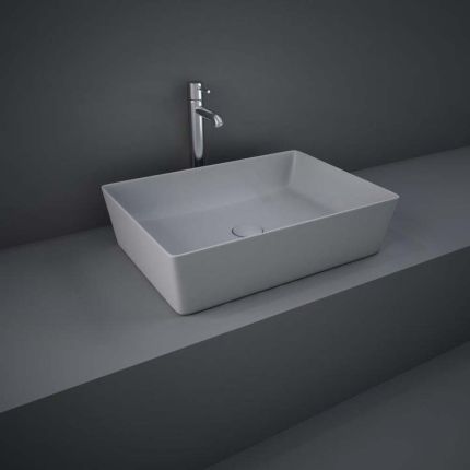 Lavabo Sobre Encimera Rectangular Moderno Gris Opaco - 500mm x 360mm (Sin Agujeros para la Grifería) - RAK Feeling x Hudson Reed