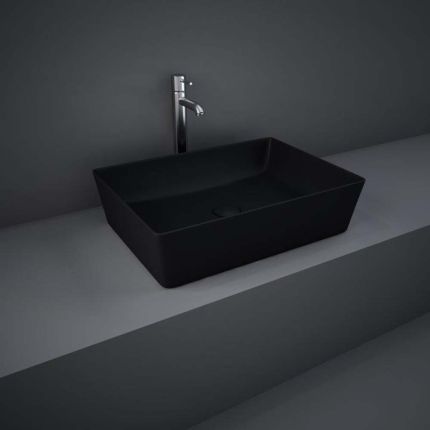 Lavabo Sobre Encimera Rectangular Moderno Negro Opaco - 500mm x 360mm (Sin Agujeros para la Grifería) - RAK Feeling x Hudson Reed