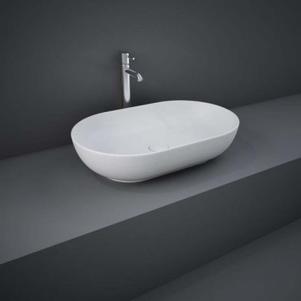Lavabo Sobre Encimera Oval Moderno Color Blanco Opaco - 550mm x 350mm (Sin Agujeros para la Grifería) - RAK Feeling x Hudson Reed
