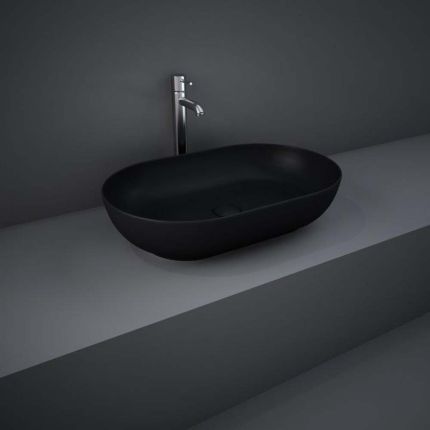Lavabo Sobre Encimera Oval Moderno Color Negro Opaco   - 550mm x 350mm (Sin Agujeros para la Grifería) - RAK Feeling x Hudson Reed