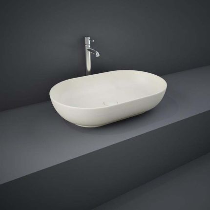 Lavabo Sobre Encimera Oval Moderno Color Greige Opaco - 550mm x 350mm (Sin Agujeros para la Grifería) - RAK Feeling x Hudson Reed