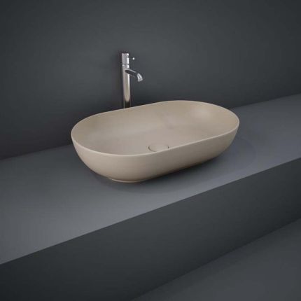 Lavabo Sobre Encimera Oval Moderno Color Cappuccino Opaco - 550mm x 350mm (Sin Agujeros para la Grifería) - RAK Feeling x Hudson Reed