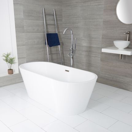 Bañera Exenta Moderna Oval Blanca con Doble Respaldo - 1695mm x 750mm - Disponible con Rebosadero en Distintos Acabados - Covelly