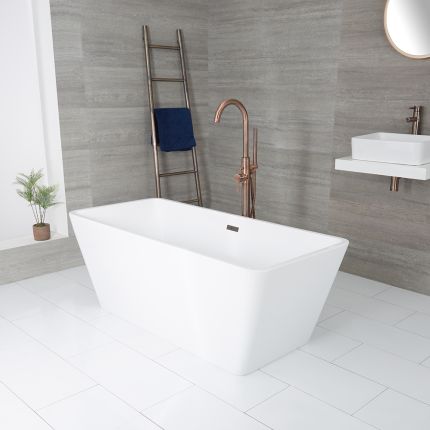 Bañera Exenta Moderna Cuadrada Blanca con Doble Respaldo - 1615mm x 720mm - Disponible con Rebosadero en Distintos Acabados - Sandford