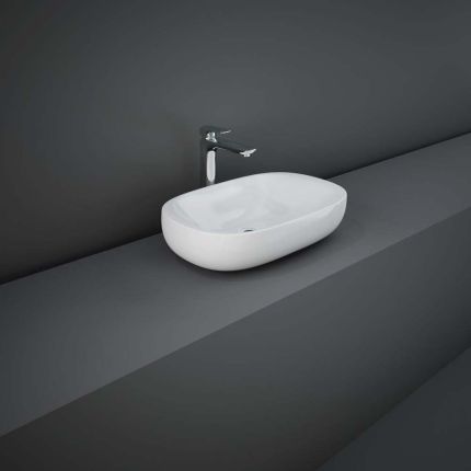 Lavabo Sobre Encimera Oval Moderno Blanco Lúcido - 610mm x 380mm (Sin Agujeros para la Grifería) - RAK Ilusion x Hudson Reed