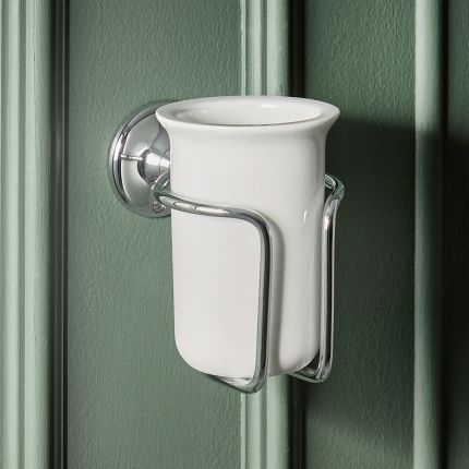  Vaso Porta Cepillo de Dientes en Cerámica y Soporte Porta Vaso de Pared Tradicional - Disponible en Distintos Acabados - Elizabeth
