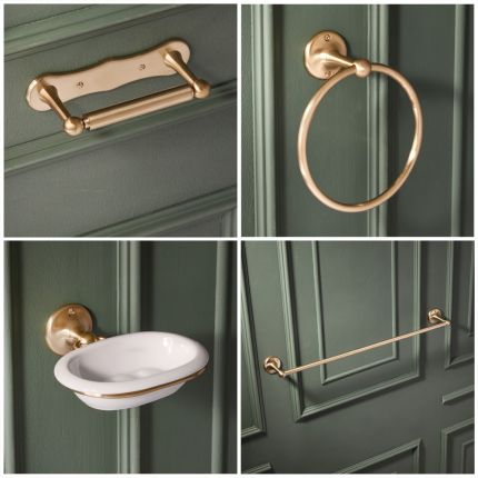 Conjunto de Accesorios para Cuarto de Baño de 4 Piezas Tradicional - Oro Satinado - Elizabeth