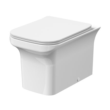 Inodoro Adosado Moderno Cuadrado Sin Brida Completo  con Tapa con Cierre Amortiguado - Hudson Reed