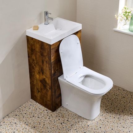 Conjunto de Baño Completo con Mueble de Lavabo y Mueble para WC  2 en 1 con Lavabo Elements, WC y WC Avenham - 500mm x 890mm - Selección de Acabados- Cluo