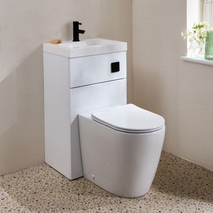 Conjunto de Baño Completo con Mueble de Lavabo y Mueble para WC  2 en 1 con Lavabo Elements y WC Brunswick - 500mm x 890mm - Selección de Acabados- Cluo