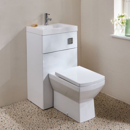 Conjunto de Baño Completo con Mueble de Lavabo y Mueble para WC  2 en 1 con Lavabo Elements, WC y WC Halwell - 500mm x 890mm - Selección de Acabados- Cluo